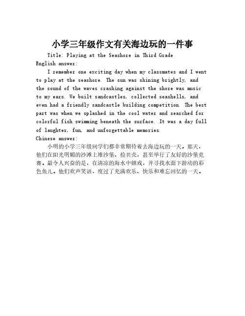 小学三年级作文有关海边玩的一件事