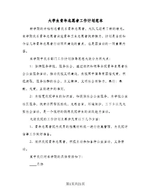 大学生青年志愿者工作计划范本（五篇）