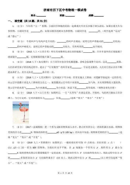 济南市历下区中考物理一模试卷