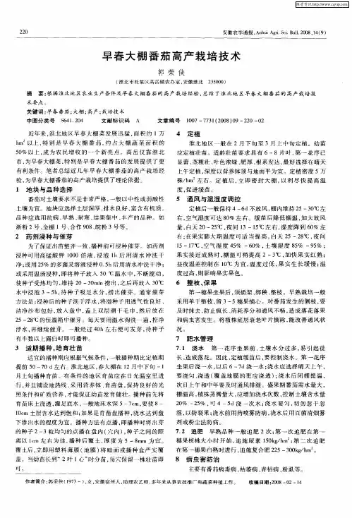 早春大棚番茄高产栽培技术