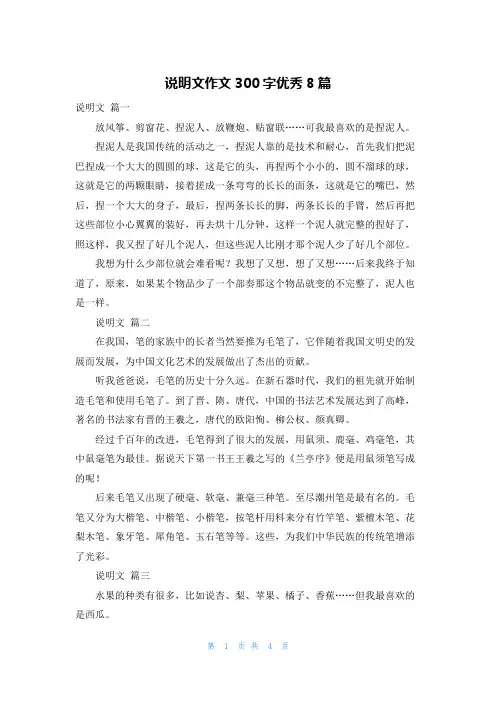 说明文作文300字优秀8篇