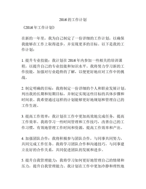 2016的工作计划