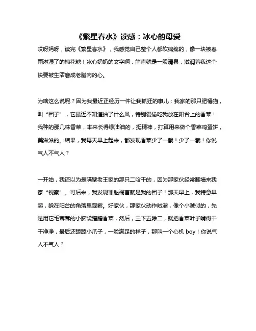 作文《《繁星春水》读感：冰心的母爱》