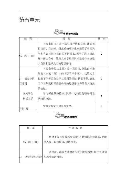 【统编】最新2020春部编版四年级语文下册第五单元教学设计