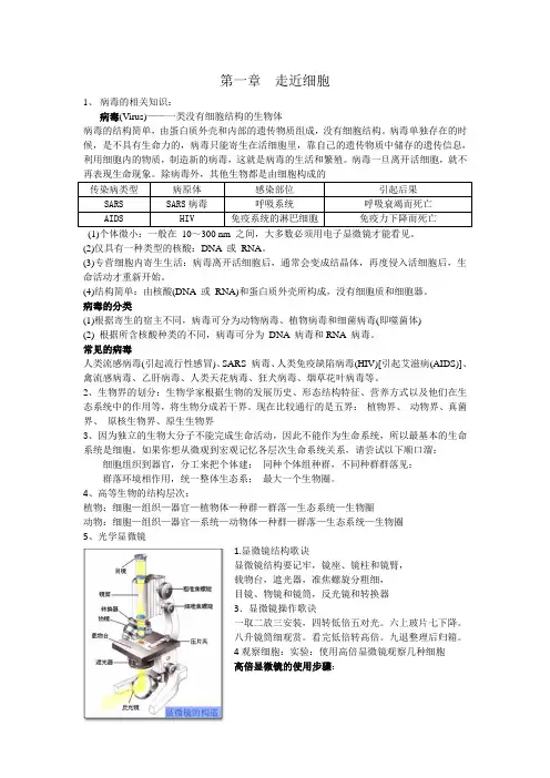 第1章走近细胞重点难点归纳