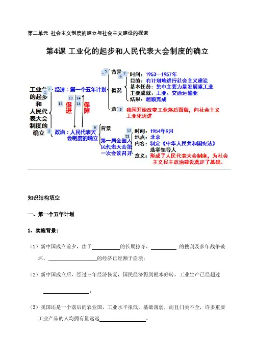 人教部编版历史八下 第4课 新中国工业化的起步和人民代表大会制度的确立 导学案设计