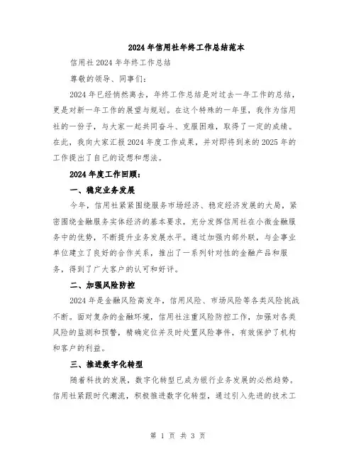 2024年信用社年终工作总结范本