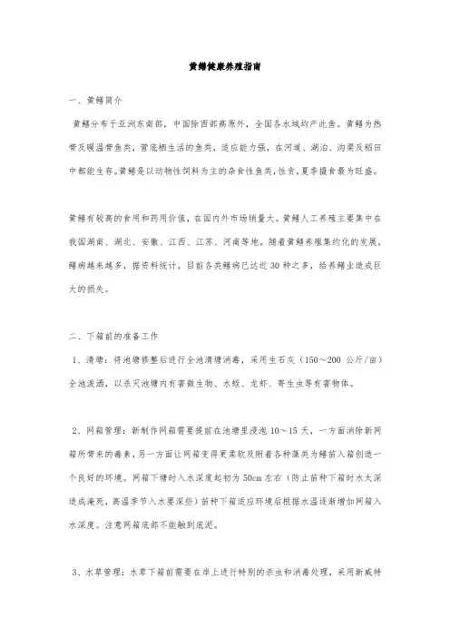 黄鳝健康养殖指南