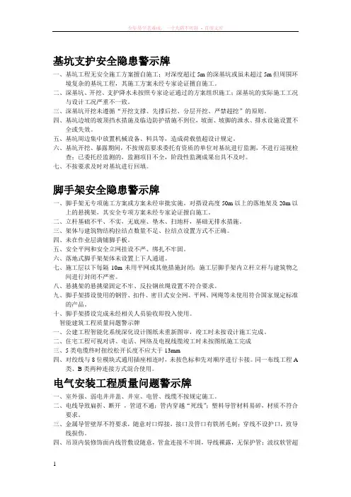 基坑支护安全隐患警示牌