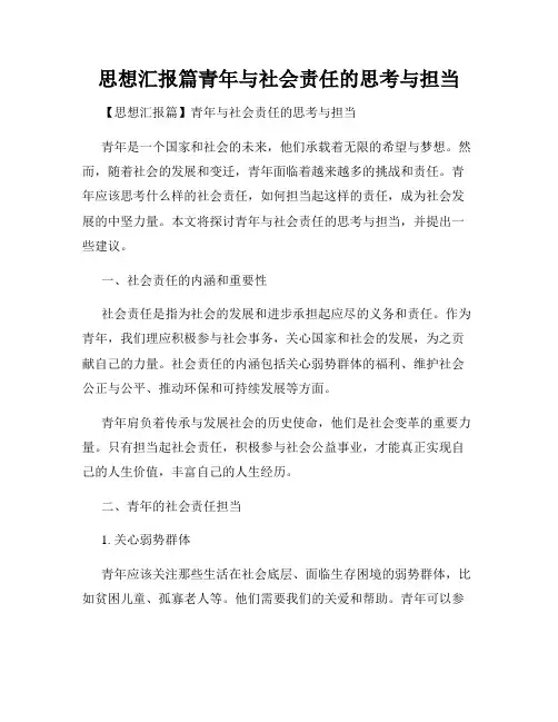 思想汇报篇青年与社会责任的思考与担当