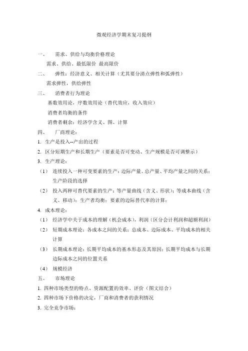 微观经济学期末复习提纲