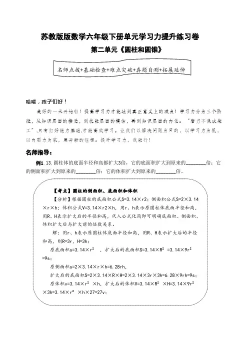 苏教版数学六年级下册第二单元《  圆柱和圆锥》学习力提升练习卷(含答案)
