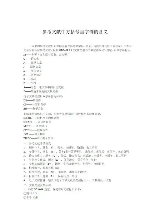 参考文献中方括号里字母的含义