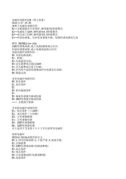 各品牌电磁炉维修代码