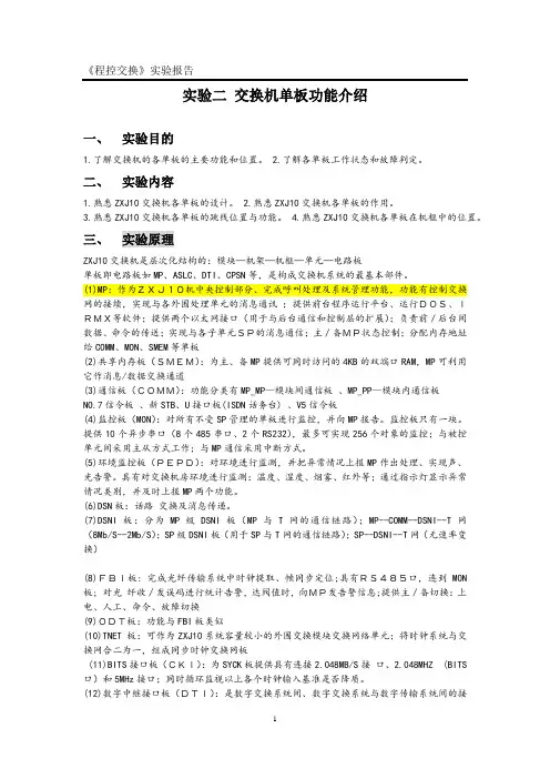 程控交换机单板功能介绍