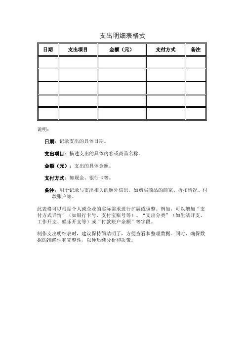 支出明细表格式