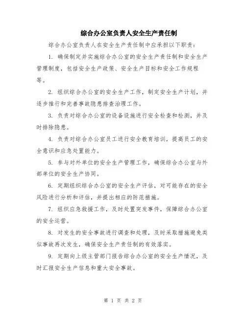 综合办公室负责人安全生产责任制