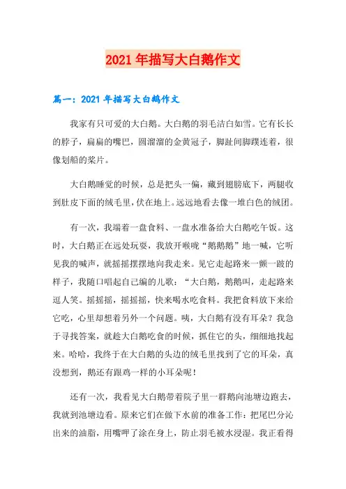 2021年描写大白鹅作文