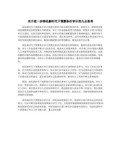 关于进一步深化新时代下预算执行审计的几点思考