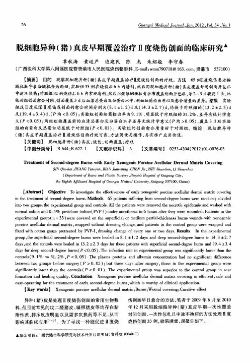 脱细胞异种(猪)真皮早期覆盖治疗Ⅱ度烧伤创面的临床研究