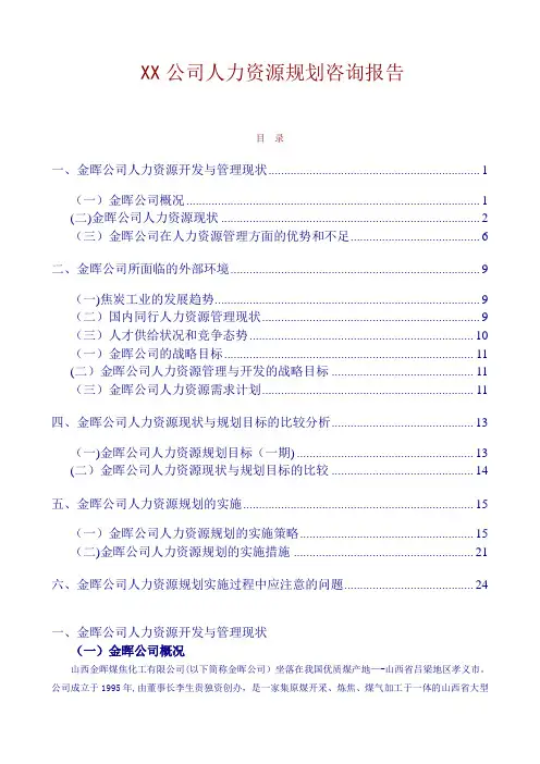 XX公司人力资源规划咨询报告(DOC-31页)