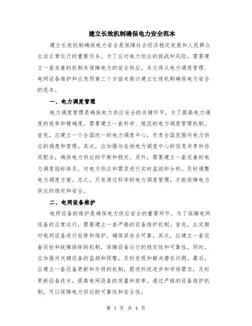 建立长效机制确保电力安全范本（2篇）