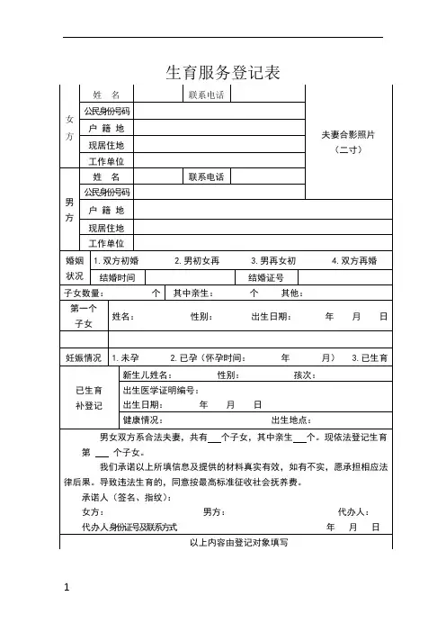 生育服务登记表模板