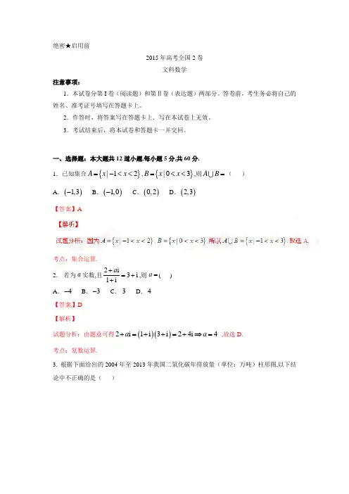 2015年高考文科数学全国2卷(含详细解析)