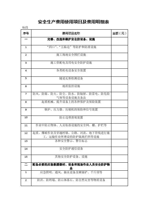 企业安全生产费用使用明细表