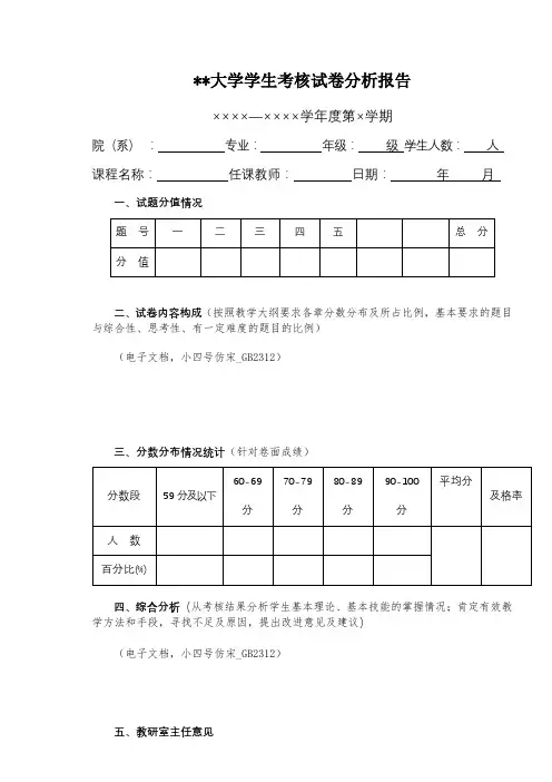XX大学学生考核试卷分析报告【模板】