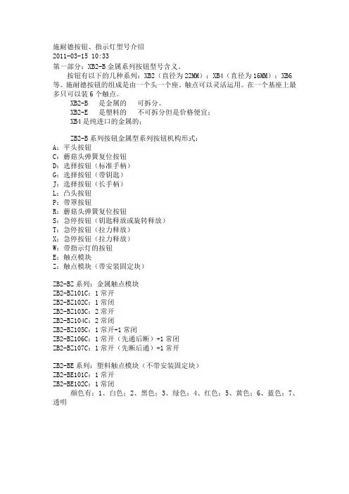 施耐德按钮型号