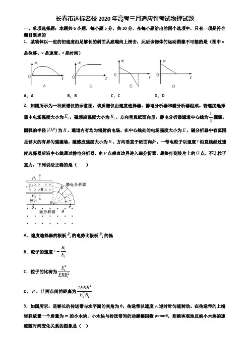 长春市达标名校2020年高考三月适应性考试物理试题含解析