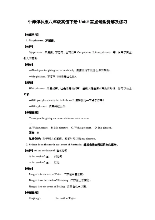 牛津译林版八年级英语下册Unit3重点句型讲解及练习