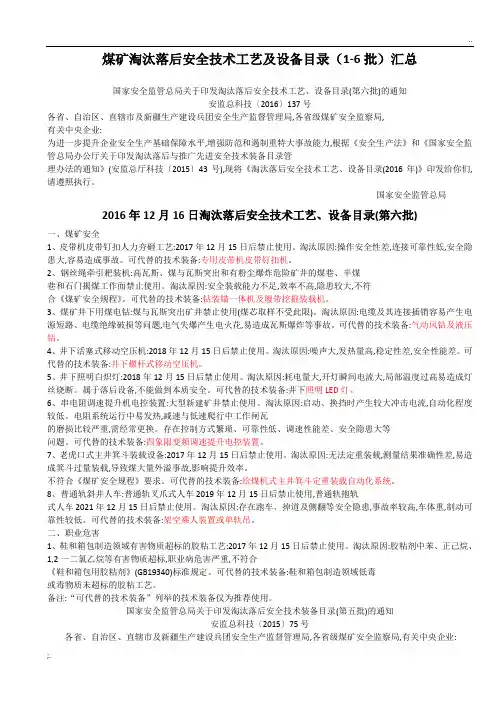 煤矿淘汰设备(1-6批)目录汇总