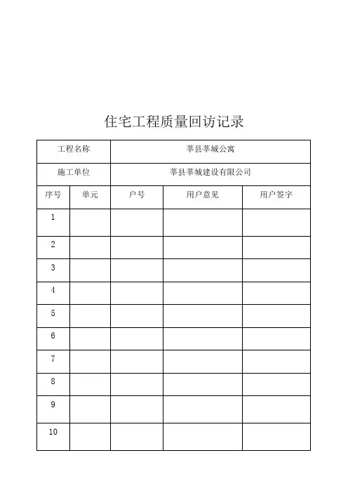 住宅工程质量回访记录表