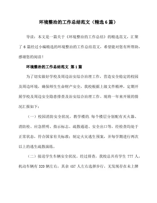 环境整治的工作总结范文(精选6篇)