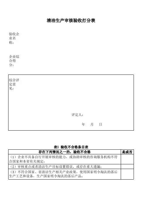 山东省清洁生产审核验收打分表