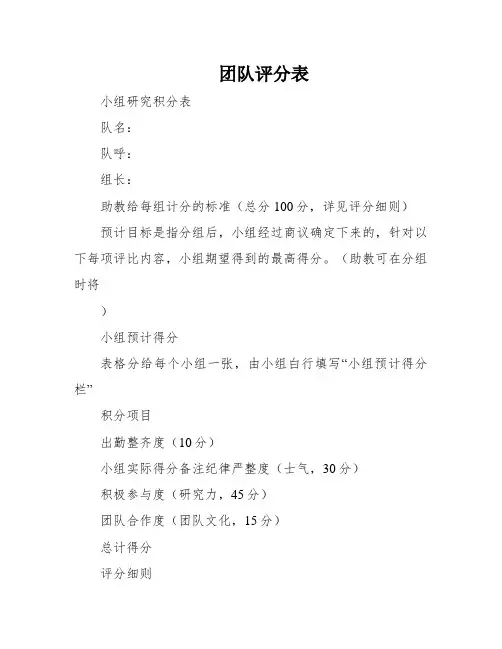 团队评分表