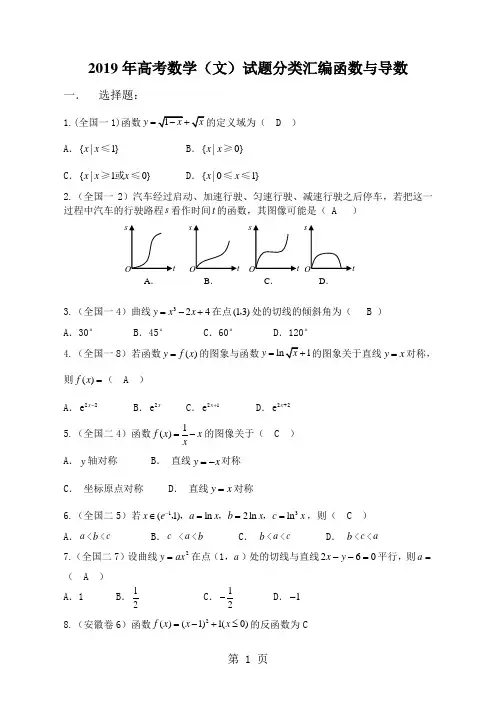 2019年高考文科函数与导数一-8页文档资料