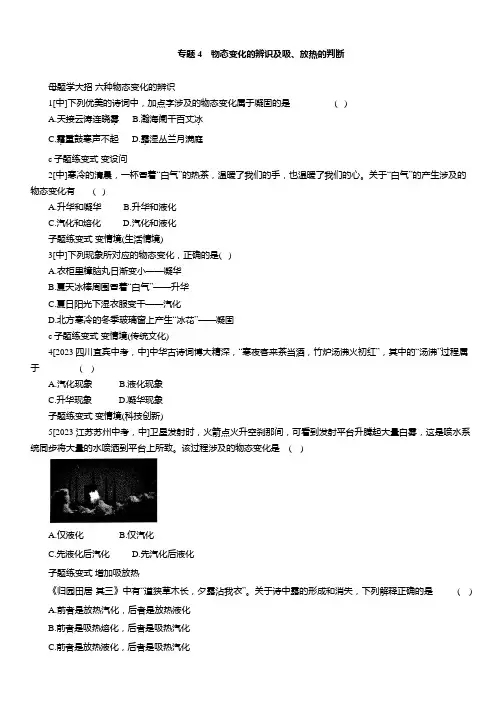 专题4物态变化的辨识及吸放热的判断 2024—2025学年人教版物理八年级上册(含解析)