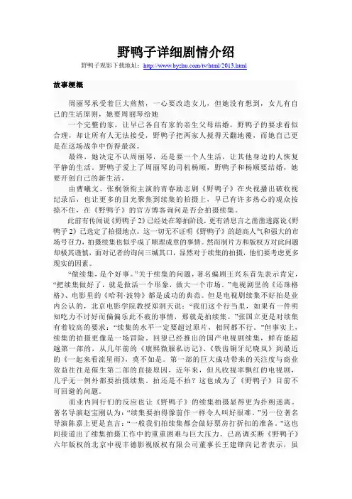 野鸭子详细剧情介绍