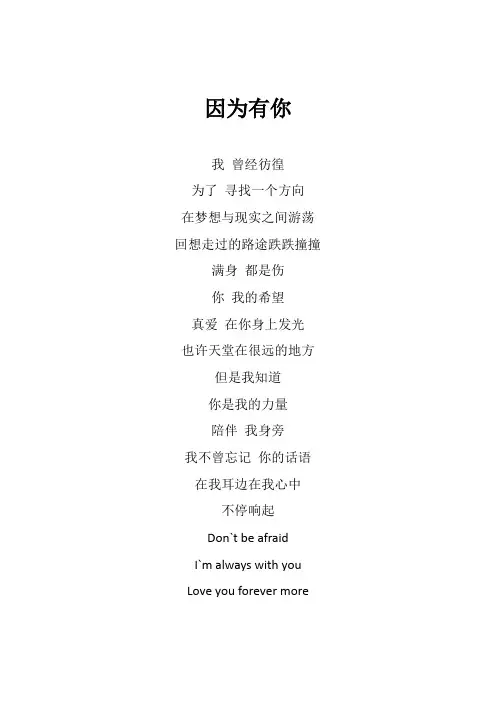王力宏《因为有你》歌词(专辑：好力宏精选集)