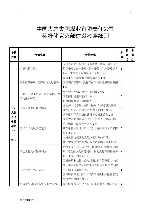 标准化党支部建设考评细则
