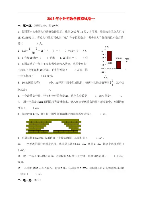 小升初数学模拟试卷一