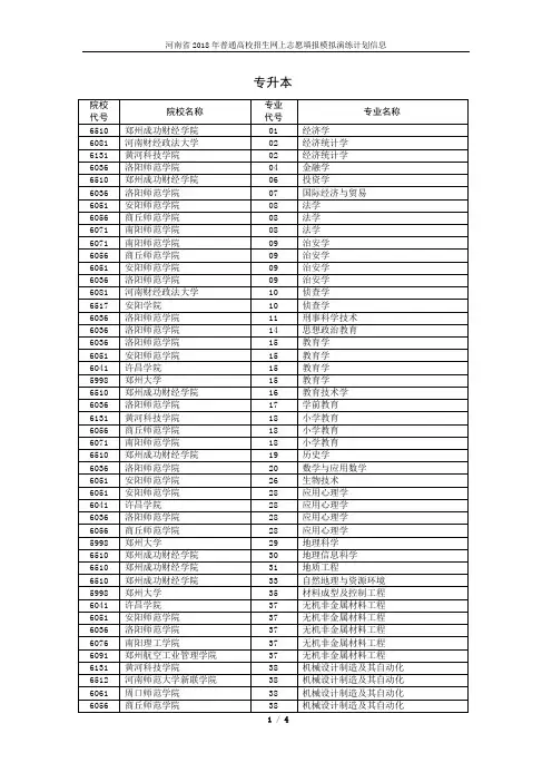河南省2018年普通高校招生网上志愿填报模拟演练计划信息_专升本