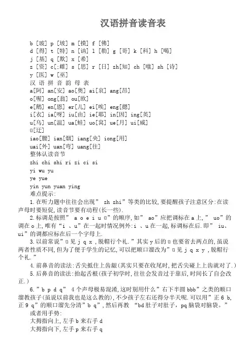 汉语拼音读音表(带汉字)