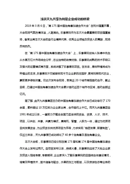 浅谈天九共享为何是企业成功的桥梁