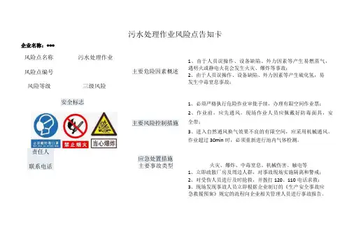 污水处理作业风险点告知卡