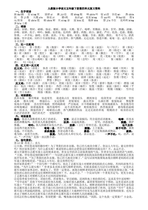 人教版小学语文五年级下册第四单元复习资料