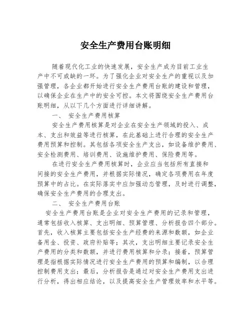 安全生产费用台账明细